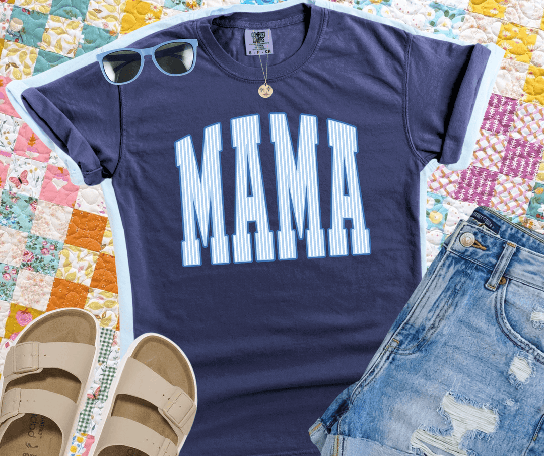 Blue Striped Mama Navy Tee - Graphic Tee - The Red Rival