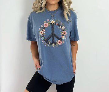 Boho Flowers Peace Sign - Graphic Tee - The Red Rival