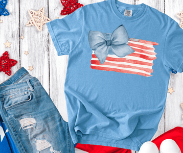 Bow American Flag Watercolor - Graphic Tee - The Red Rival