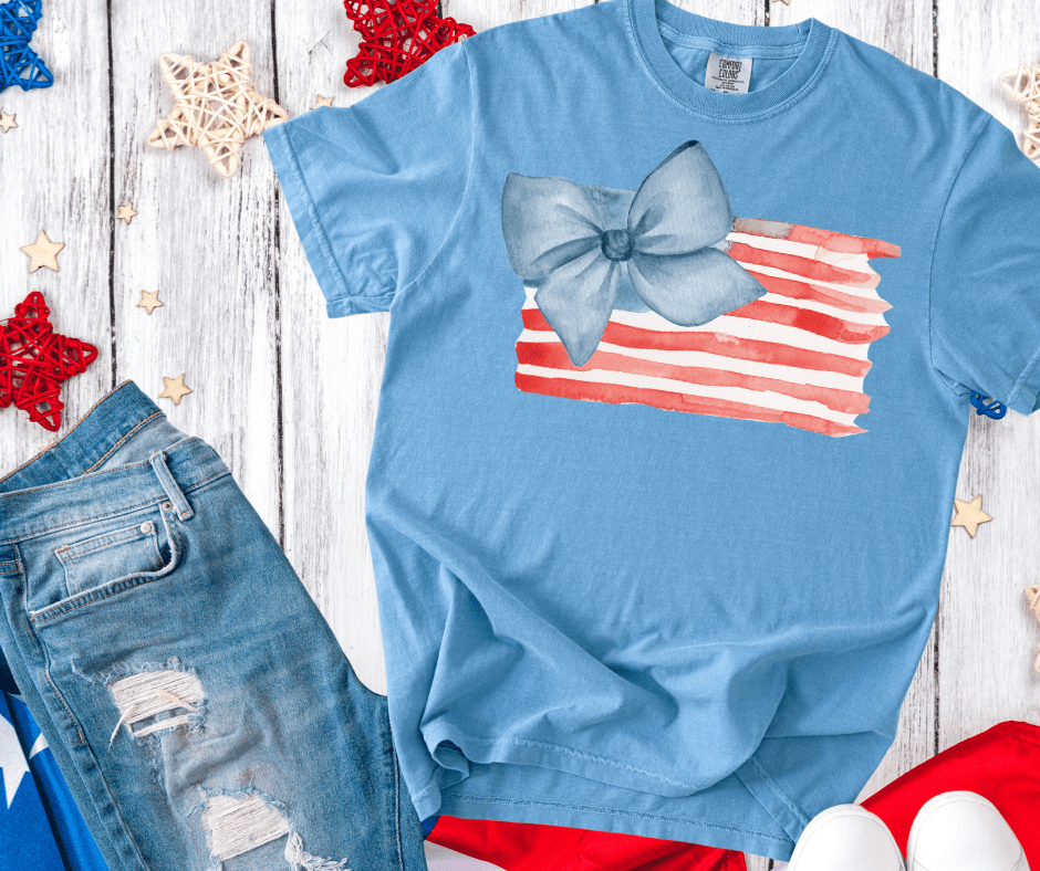 Bow American Flag Watercolor - Graphic Tee - The Red Rival