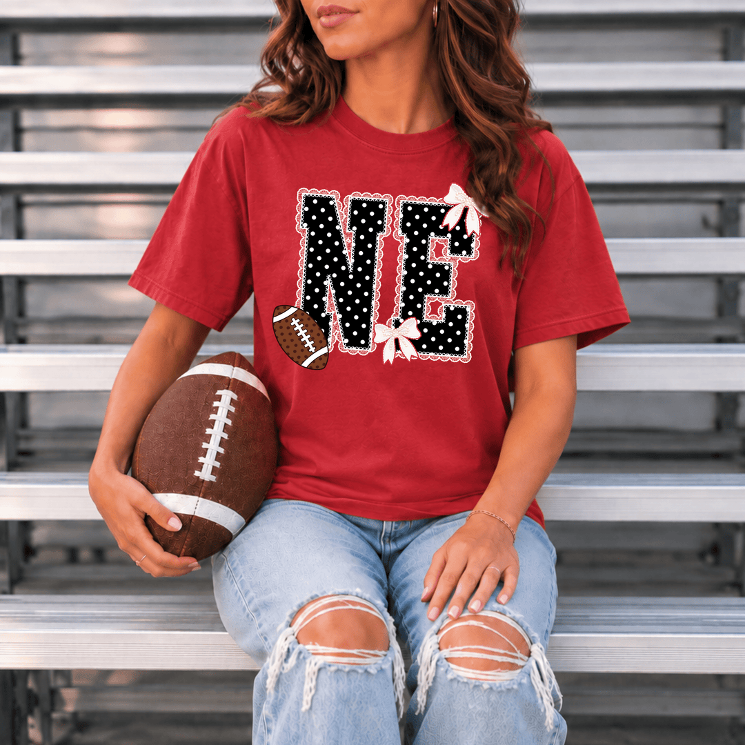 Bow Black/White Polkadot Lace N-E Letters Red Tee or Sweatshirt - Tees - The Red Rival