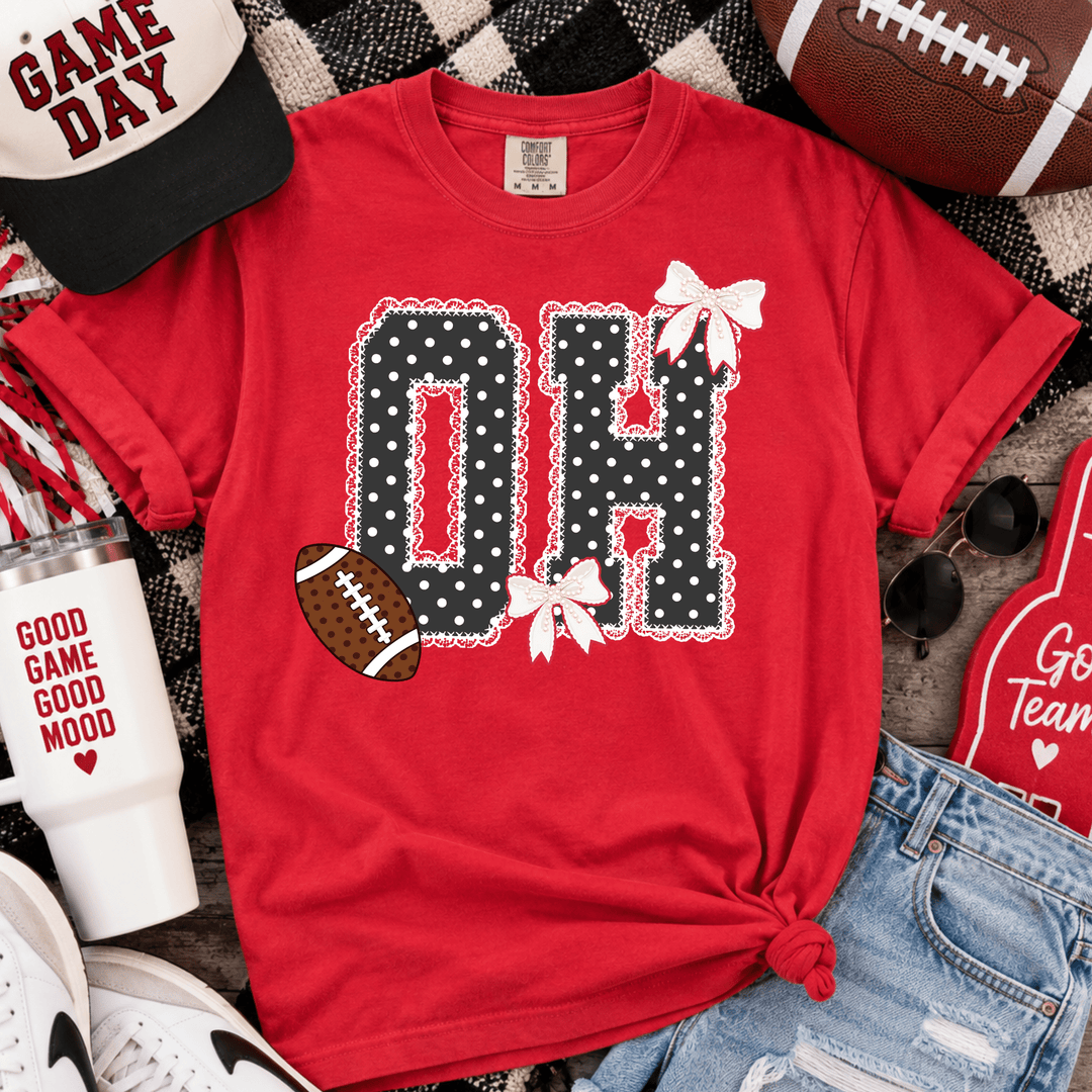 Bow Black/White Polkadot Lace O-H Letters Red Tee or Sweatshirt - Tees - The Red Rival