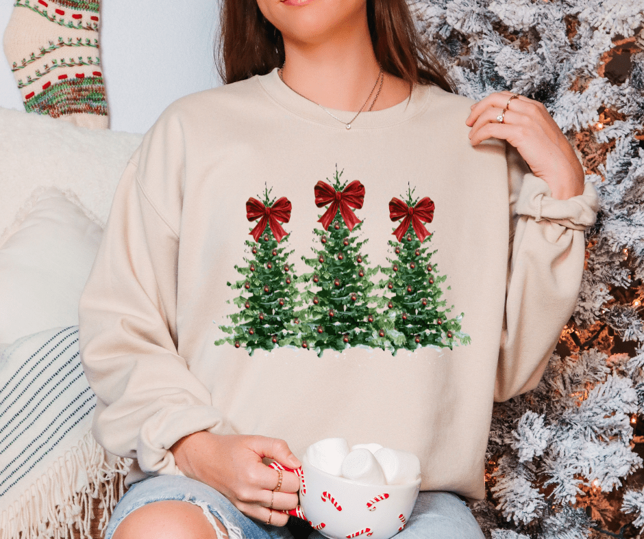 Bow Christmas Trees Tee or Sweatshirt - Graphic Tee - The Red Rival