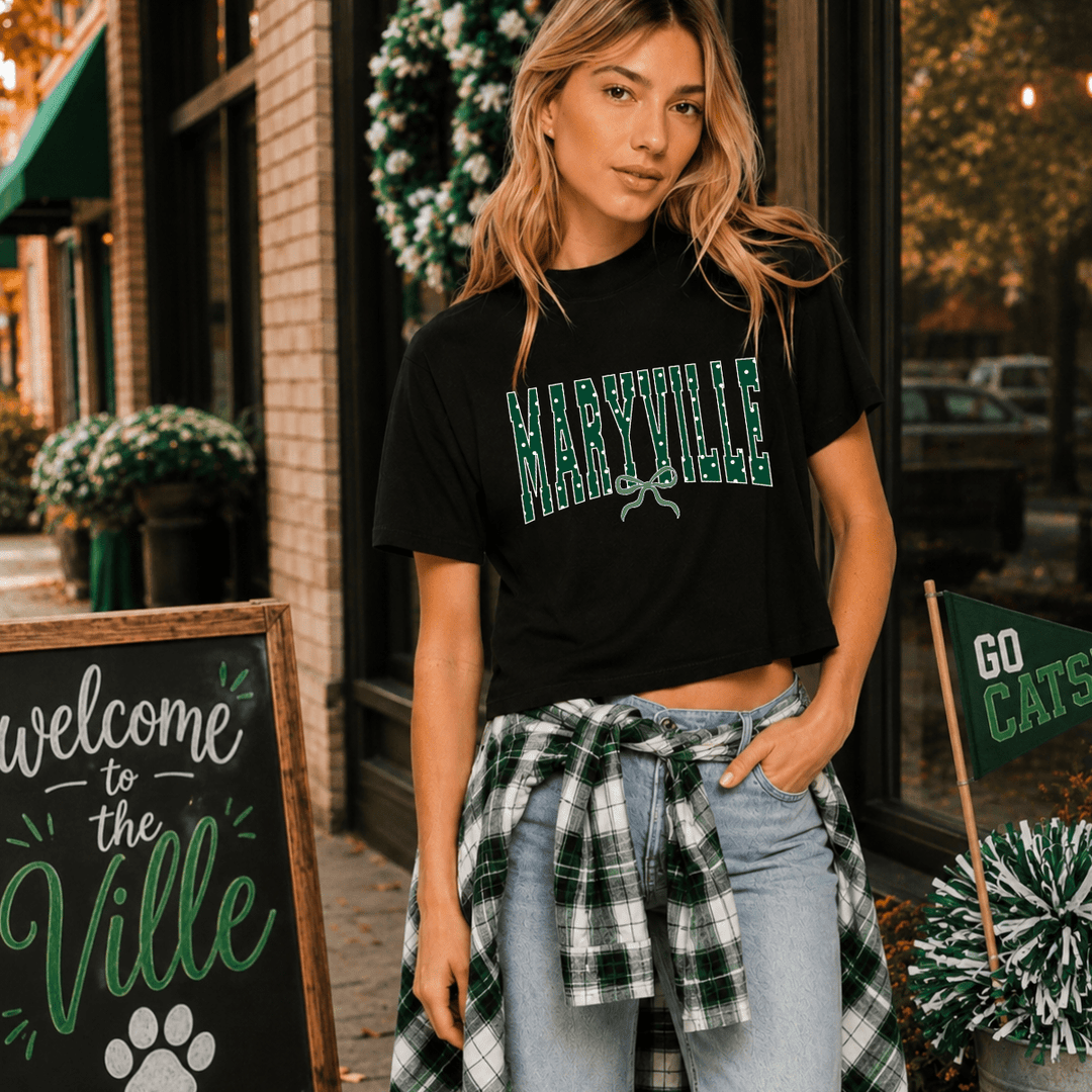 BOW Green Polk-a-dot Maryville Letters Black Tee - Tees - The Red Rival