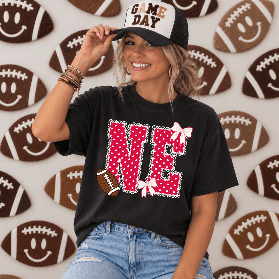Bow Red/White Polkadot Lace N-E Letters Black Tee - Tees - The Red Rival