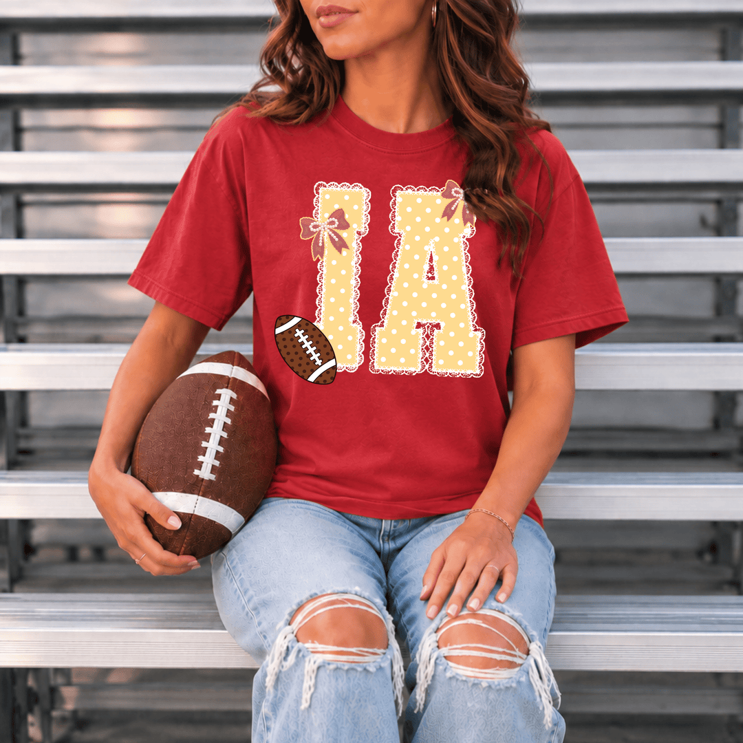 Bow Yellow/White Polkadot Lace I-A Letters Red Tee or Sweatshirt - Tees - The Red Rival