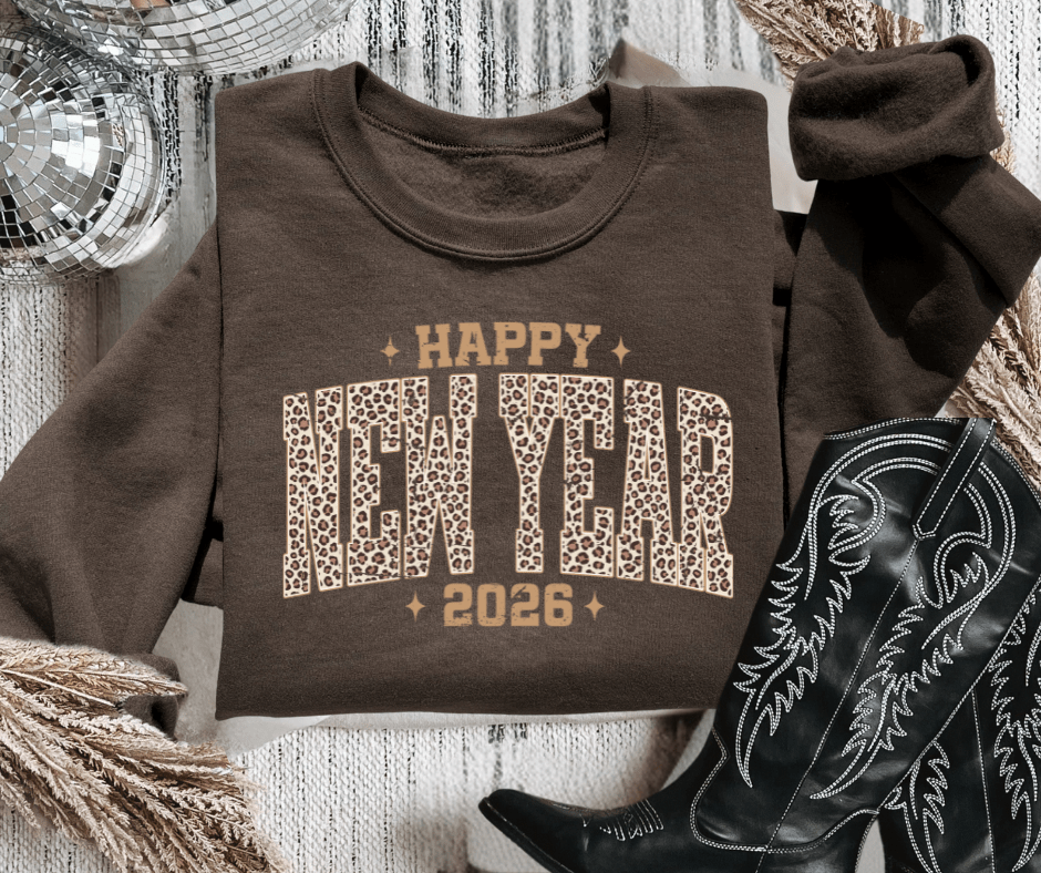 Brown Leopard 2026 Happy New Year Sweatshirt or Tee - Tees - The Red Rival
