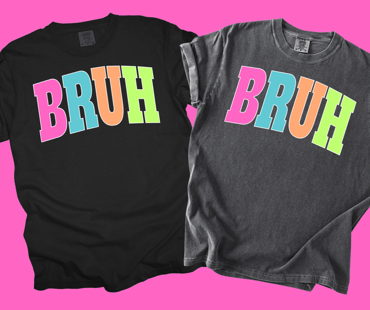 BRUH - Multi - Color Varsity Letters (Pick your tee color) - Graphic Tee - The Red Rival