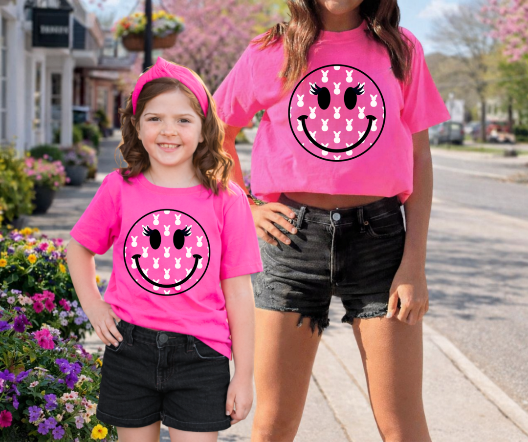 Bunny Smile Face Neon Pink Tee - Tees - The Red Rival