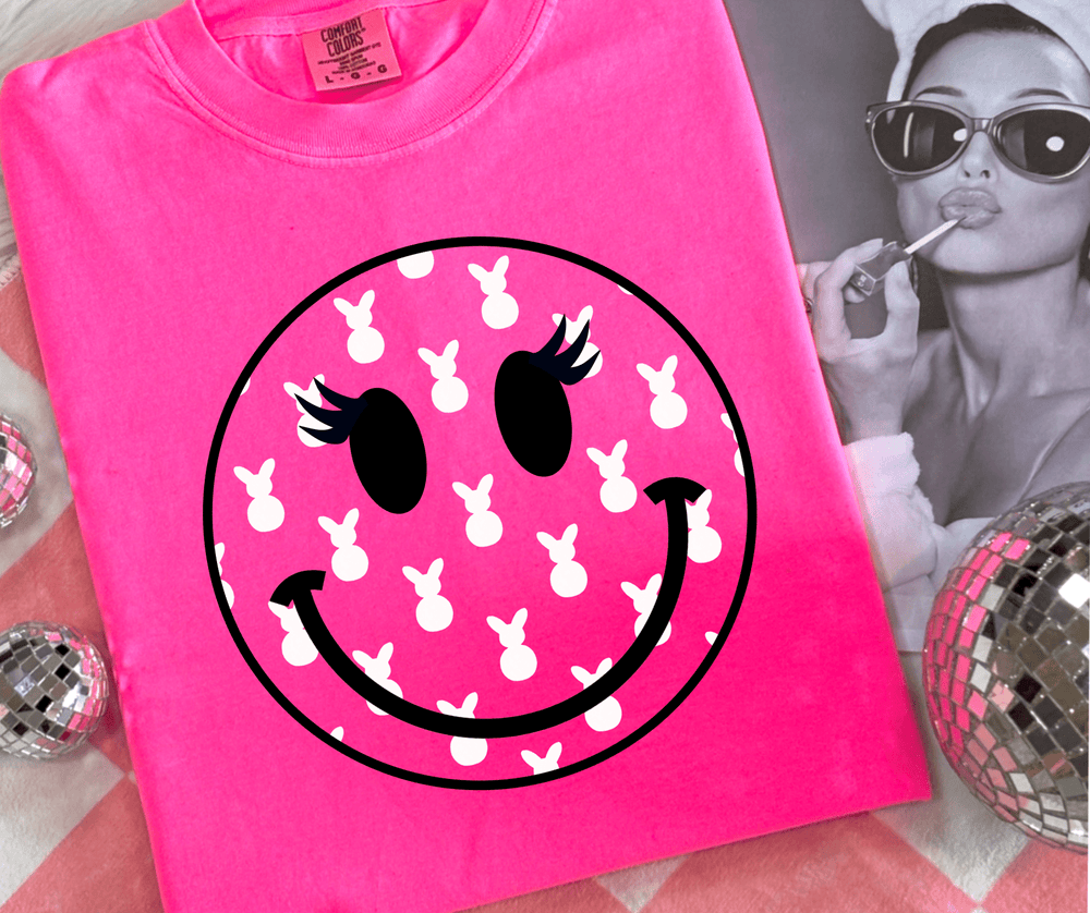 Bunny Smile Face Neon Pink Tee - Tees - The Red Rival