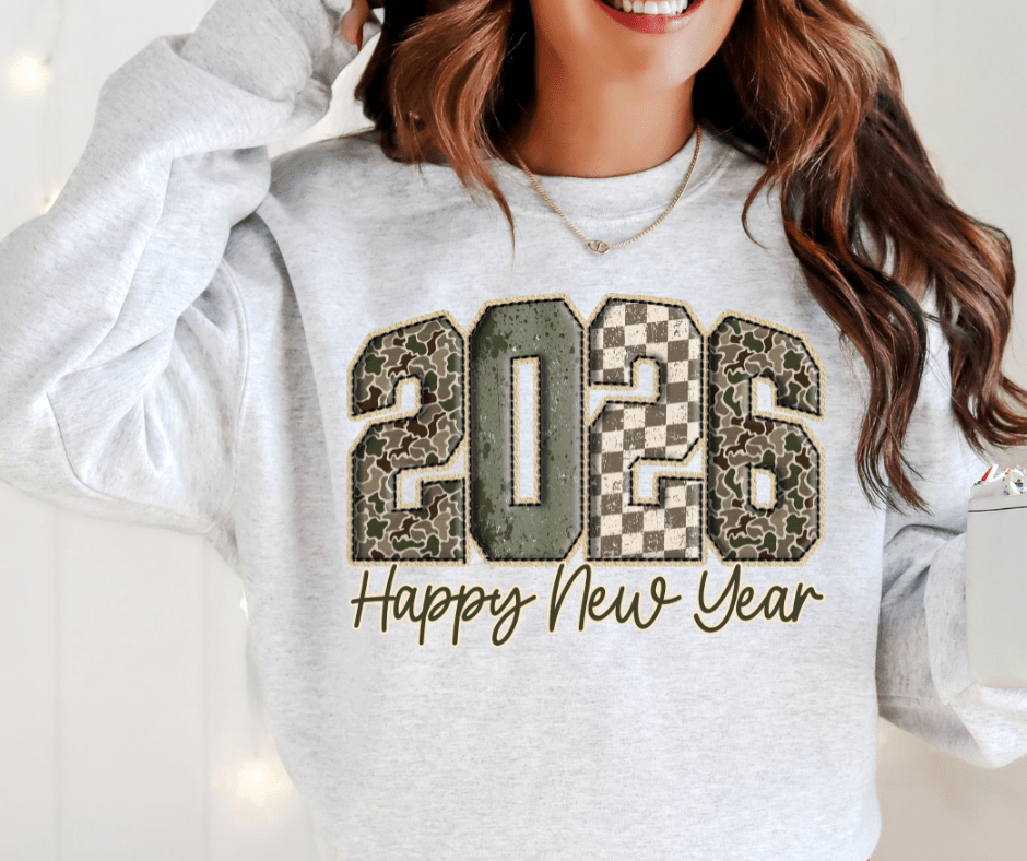 Camo 2026 Happy New Year Ash Sweatshirt or Tee - Tees - The Red Rival