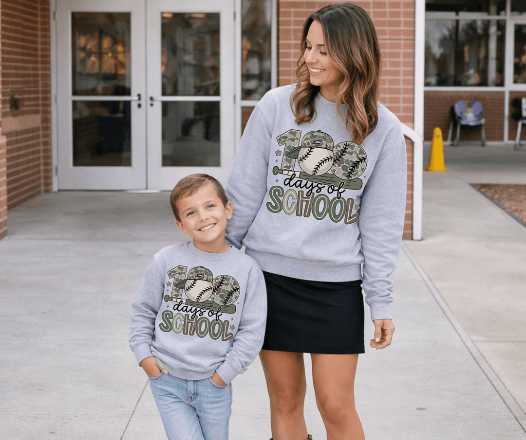 Camo Baseball 100 Days of School Grey Tee or Sweatshirt - Tees - The Red Rival