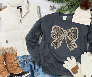 Camo Bow Dark Grey Sweatshirt or Tee - Tees - The Red Rival