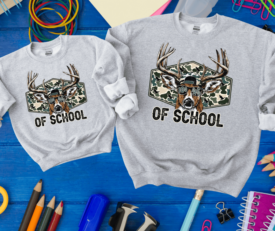 Camo Buck 100 Days of School Grey Tee or Sweatshirt - Tees - The Red Rival