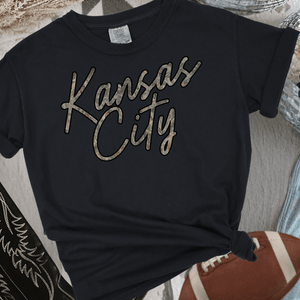 Camo Kansas City Script Sweatshirt or Tee - Wholesale - The Red Rival