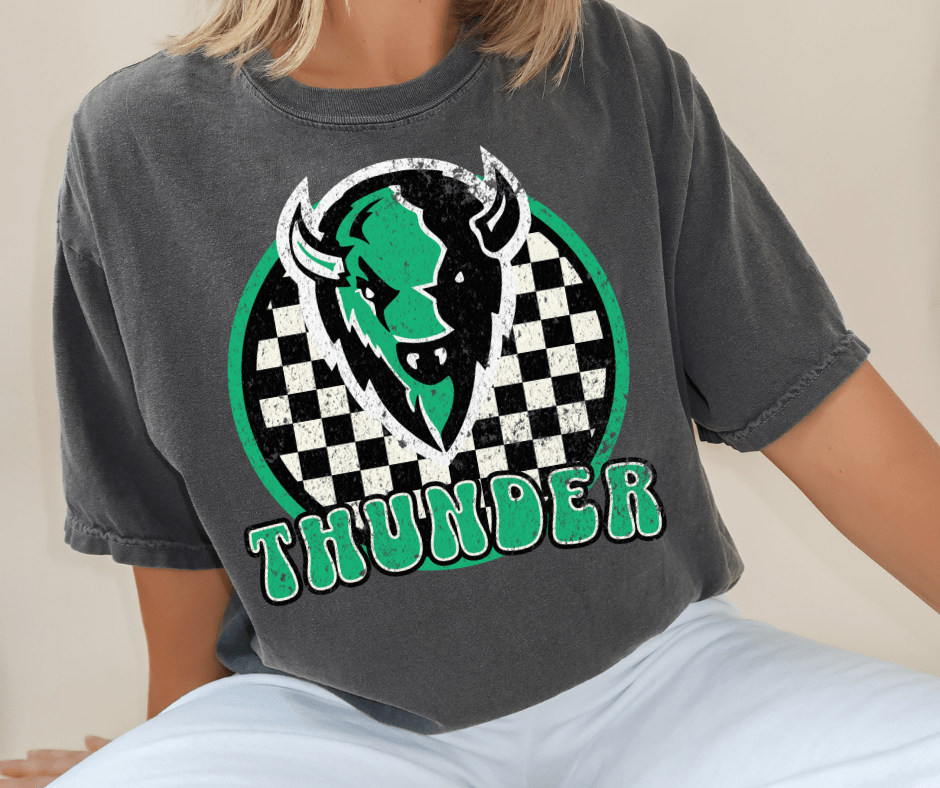 Checkered Circle Thunder on Charcoal Tee - Wholesale - The Red Rival