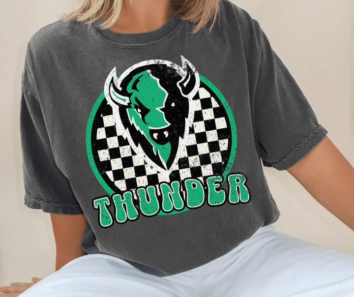 Checkered Circle Thunder on Charcoal Tee - Wholesale - The Red Rival