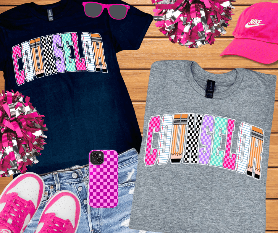 Checkered, Notebook, Pencil COUNSLER Letters (Pick Your Tee Color) - Tees - The Red Rival