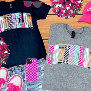 Checkered, Notebook, Pencil COUNSLER Letters (Pick Your Tee Color) - Tees - The Red Rival