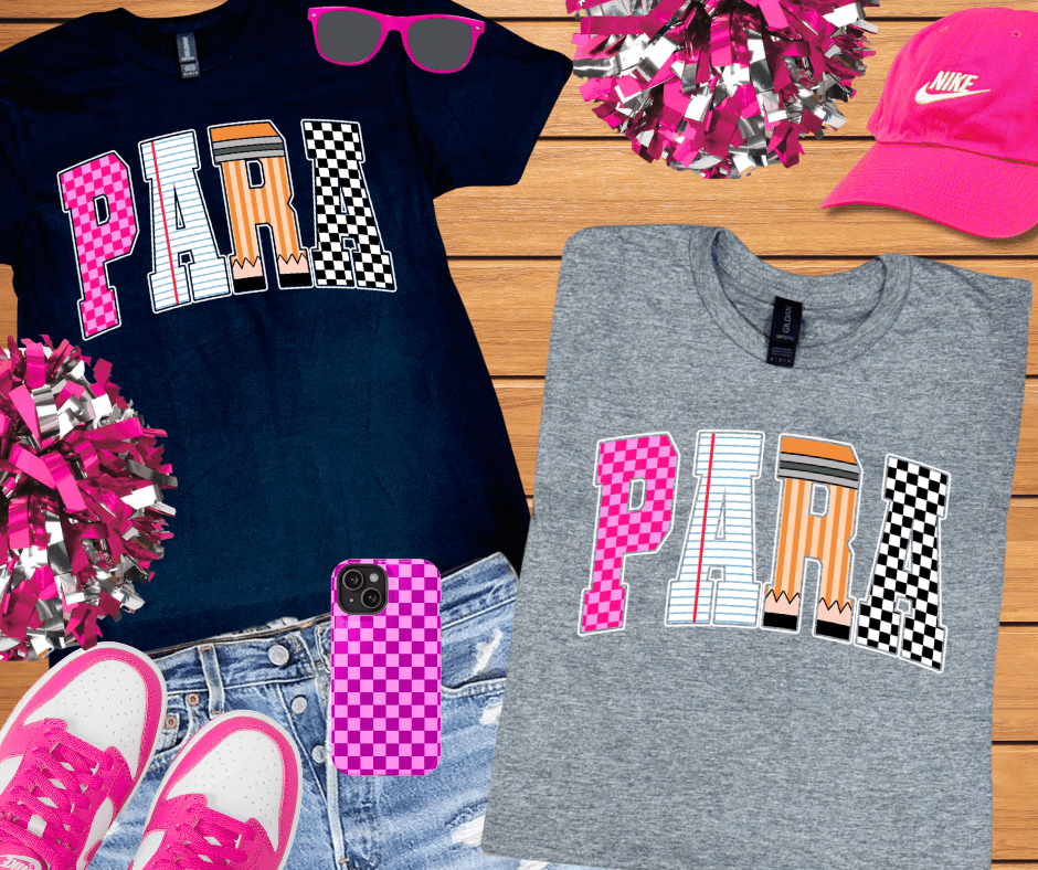 Checkered, Notebook, Pencil PARA Letters (Pick Your Tee Color) - Tees - The Red Rival