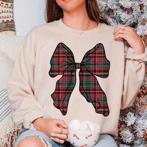 Christmas Plaid Bow (Pick Your Sweatshirt Color) - Graphic Tee - The Red Rival
