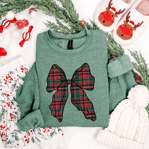 Christmas Plaid Bow (Pick Your Sweatshirt Color) - Graphic Tee - The Red Rival