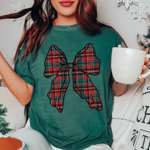 Christmas Plaid Bow Pick Your Tee Color) - Graphic Tee - The Red Rival