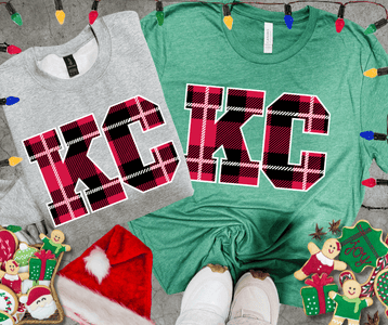 Christmas Plaid KC Letters (Pick your color & style) - Tees - The Red Rival