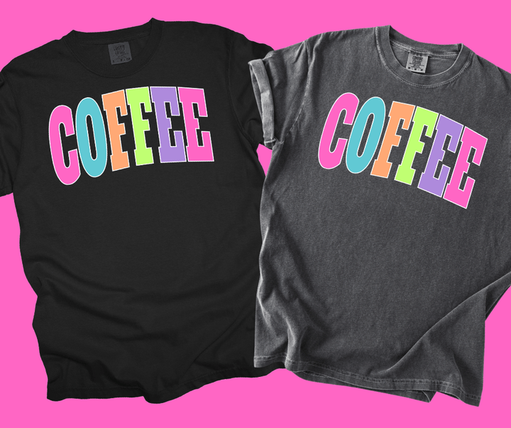 COFFEE - Multi - Color Varsity Letters (Pick your tee color) - Graphic Tee - The Red Rival