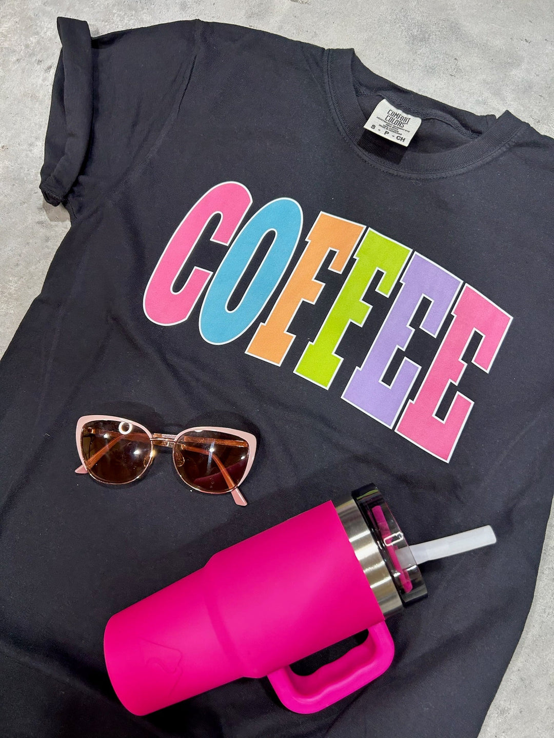 COFFEE - Multi - Color Varsity Letters (Pick your tee color) - Graphic Tee - The Red Rival