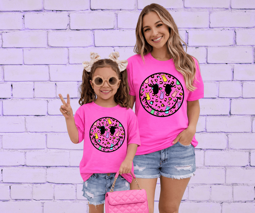 Colorful Bunny Happy Face Neon Pink Tee - Tees - The Red Rival