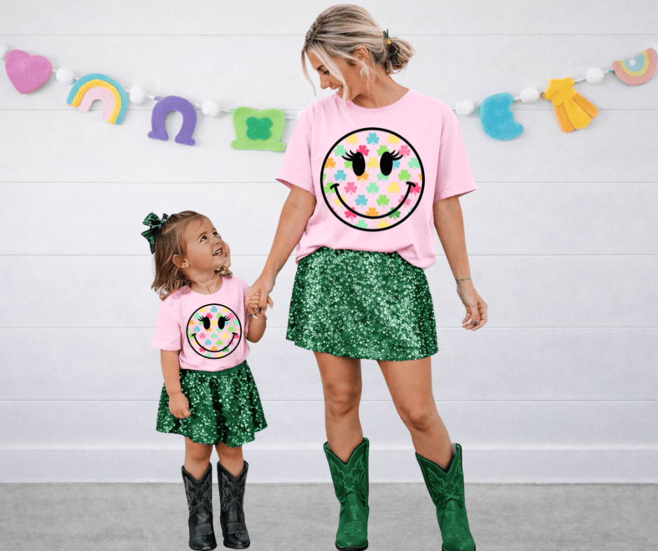 Colorful Clover Smiley Face Light Pink Tee or Sweatshirt - Tees - The Red Rival
