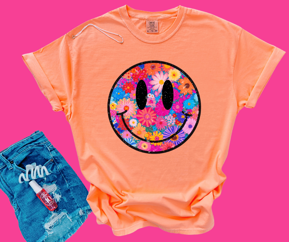 Colorful Floral Smiley Face Tee - Graphic Tee - The Red Rival