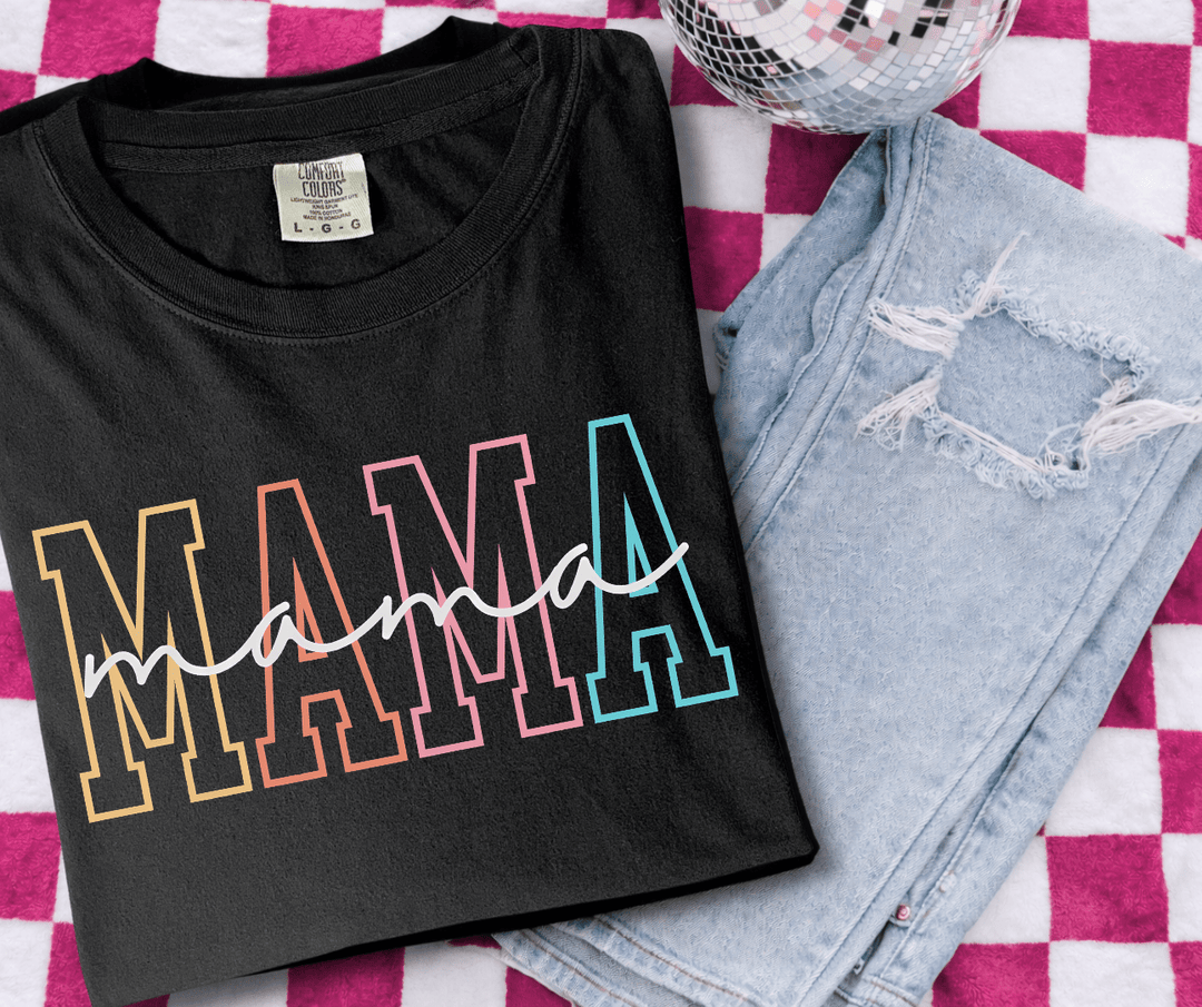 Colorful Mama Script Black Tee - Graphic Tee - The Red Rival