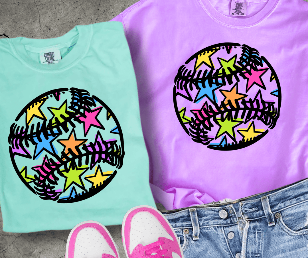 Colorful Star Baseball/Softball (Pick your tee color) - Graphic Tee - The Red Rival