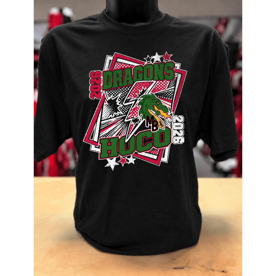 Comic Book Background Dragons HOCO 2026 Black Tee (FINAL SALE) - Tees - The Red Rival