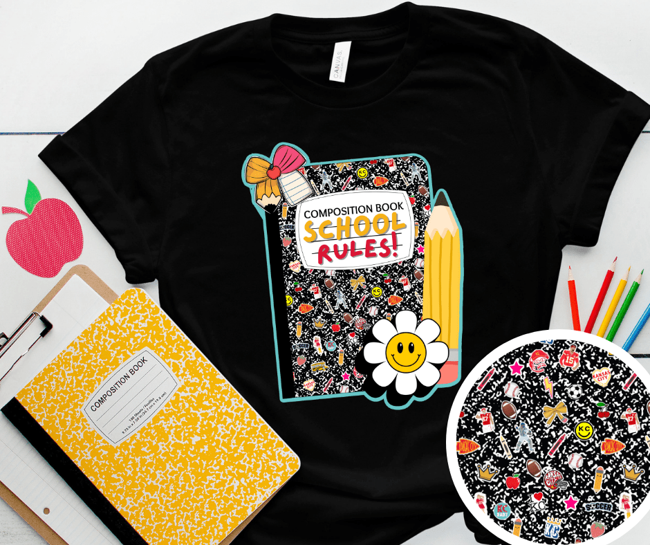 Composition Notebook 'School Rules' Black Tee - Tees - The Red Rival