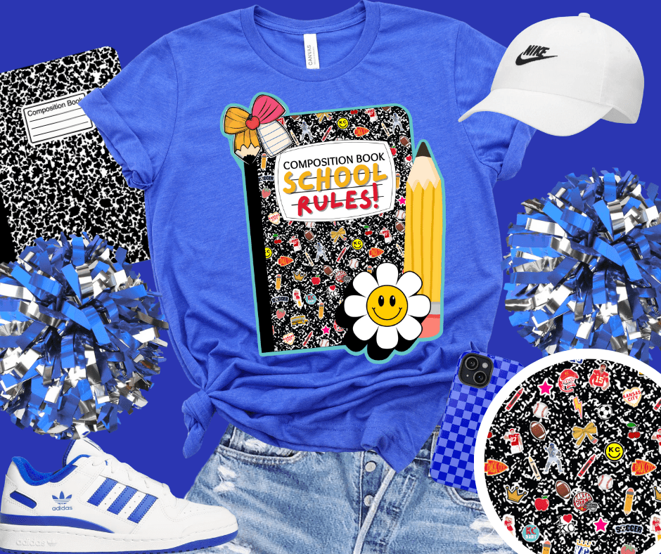 Composition Notebook 'School Rules' Heather Royal Blue Tee - Tees - The Red Rival