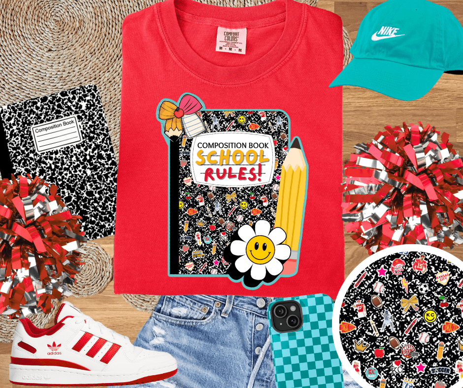 Composition Notebook 'School Rules' Red Tee - Tees - The Red Rival