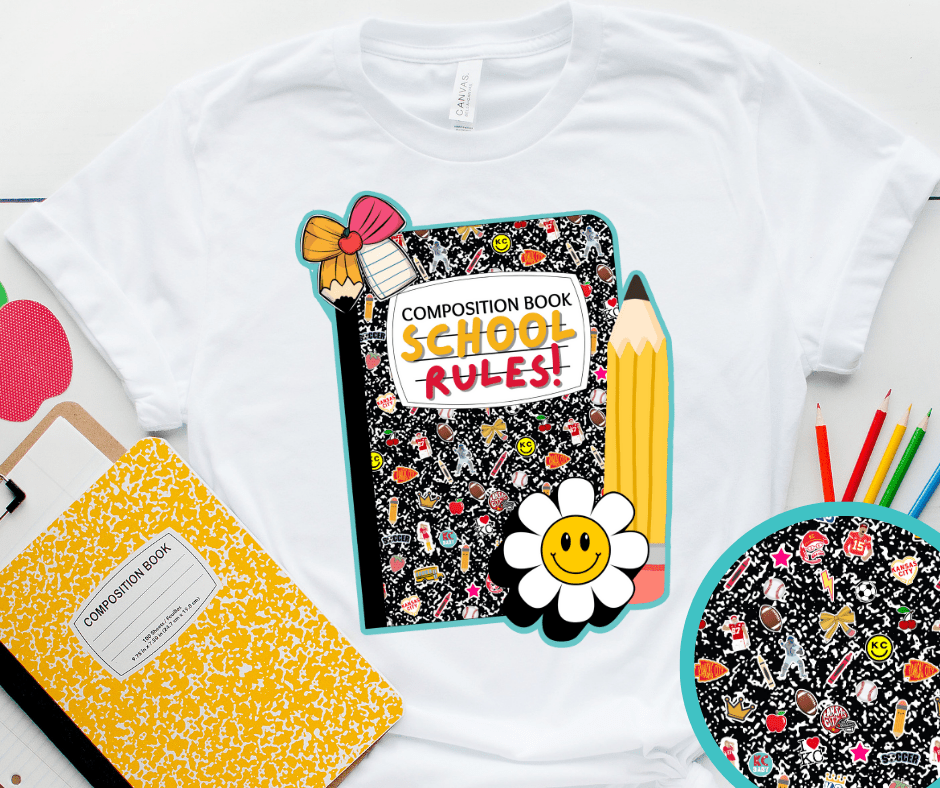 Composition Notebook 'School Rules' White Tee - Tees - The Red Rival