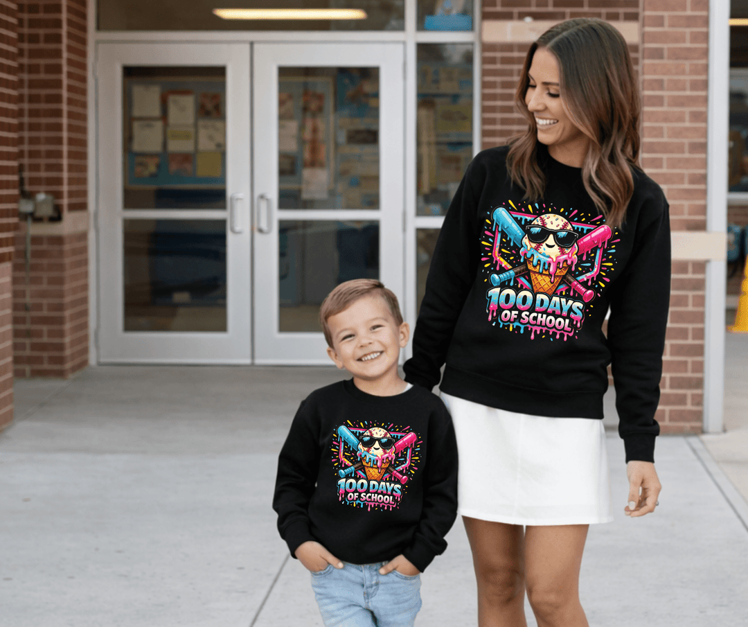Cone Drip Baseball 100 Days of School Black Tee or Sweatshirt - Tees - The Red Rival