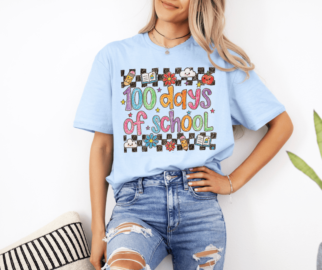 Crayon Icons 100 Days of School Light Blue Tee - Tees - The Red Rival