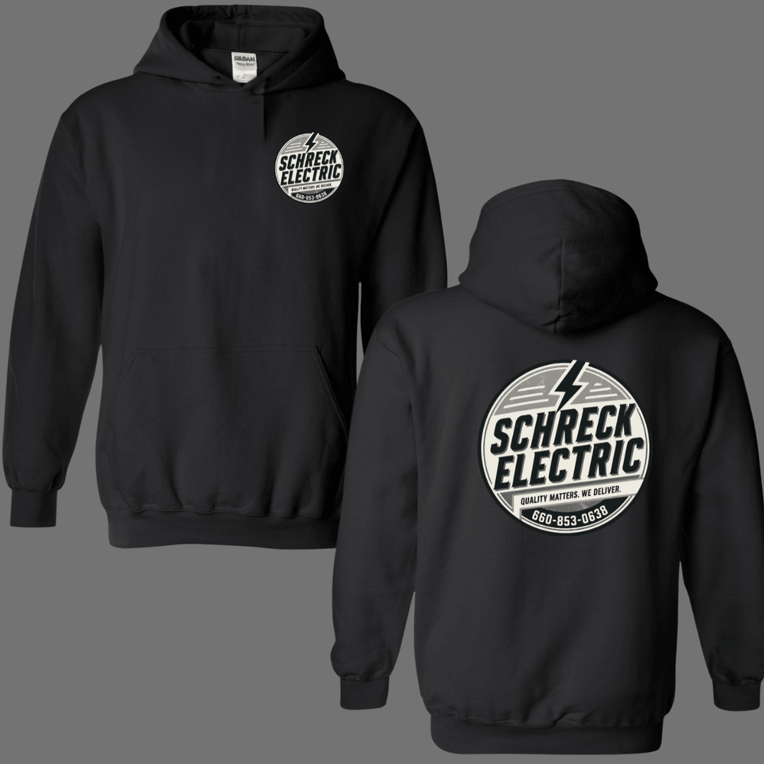CUSTOM - Black/White Retro Schreck Electric Hoodie (Front Pocket / Full Back Logo) - Graphic Tee - The Red Rival