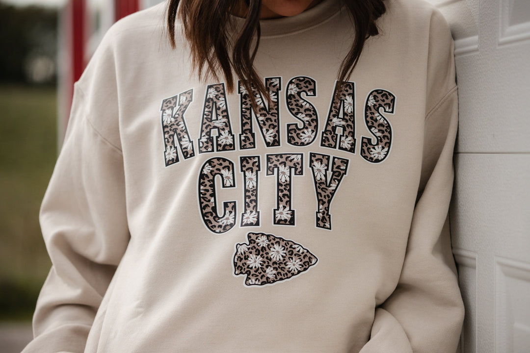 Daisy Leopard Kansas City Arrowhead Sweatshirt (Select Your Color) - Tees & Sweatshirts - The Red Rival