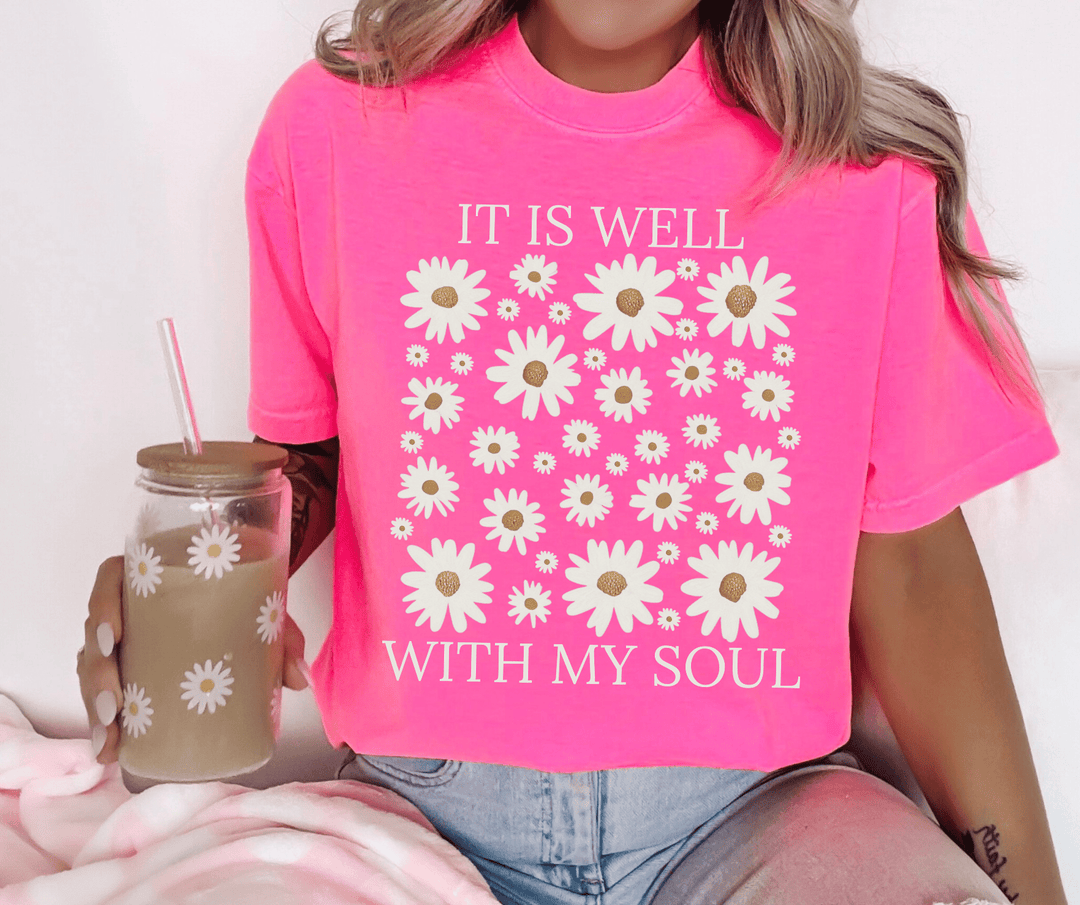 Daisy's It's Well With my Soul Neon Pink Tee - Tees - The Red Rival