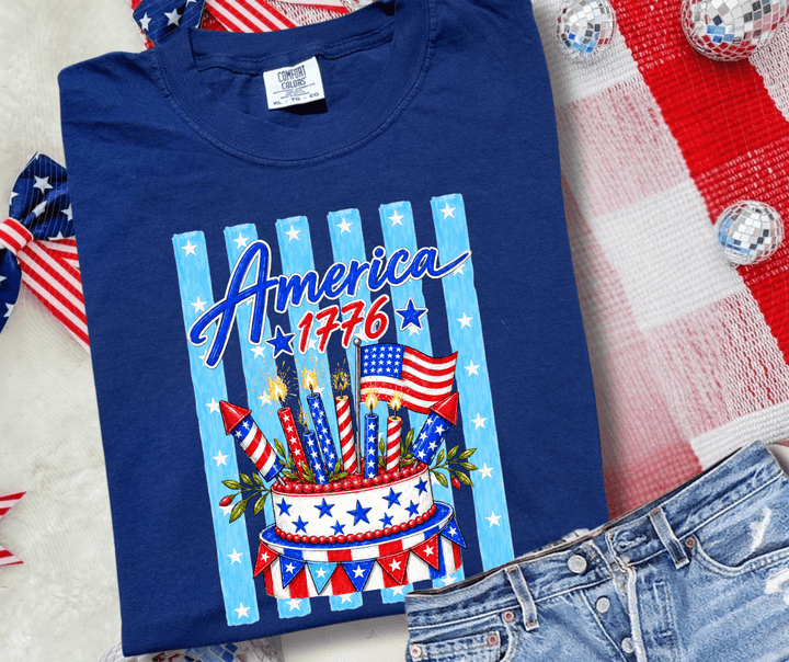 DEAL OF THE DAY - America Birthday Cake (Choose Your Tee Color) (FINAL SALE) - Graphic Tee - The Red Rival