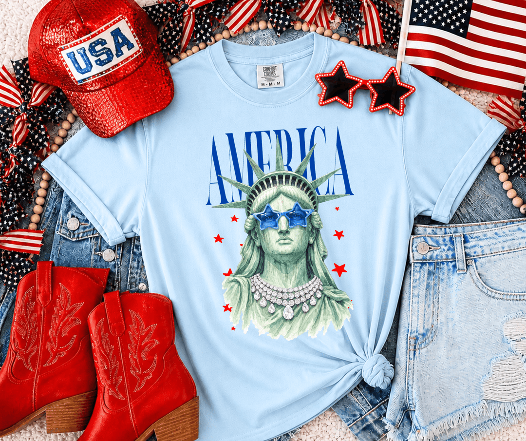DEAL OF THE DAY - America Lady Liberty Light Blue Tee (FINAL SALE) - Tees - The Red Rival