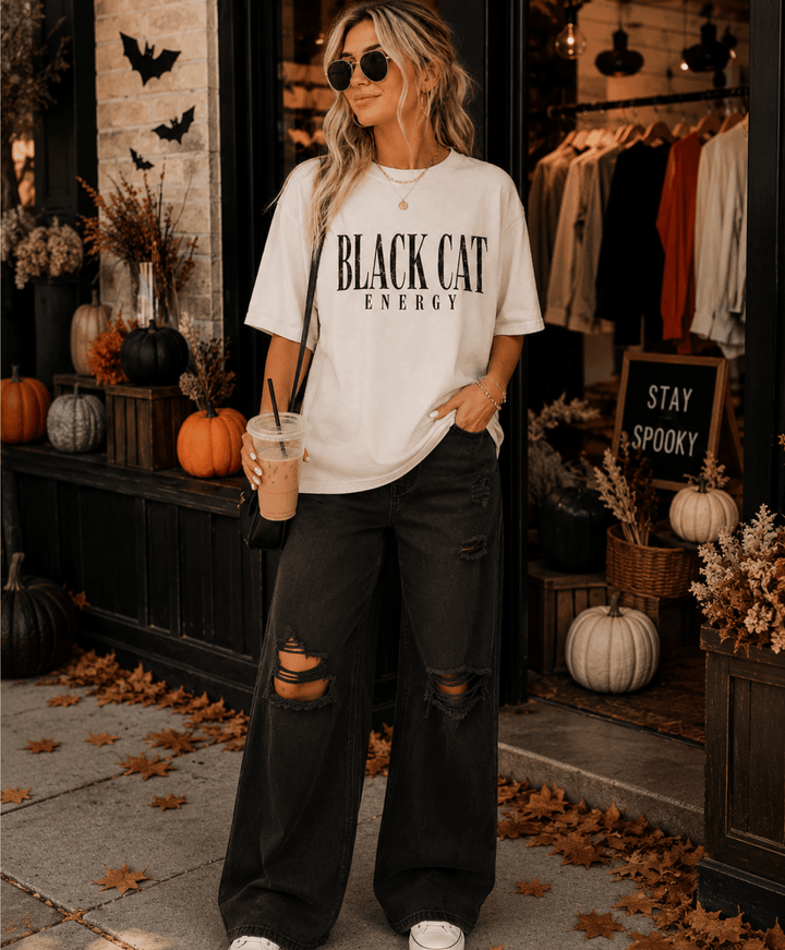 DEAL OF THE DAY - Black Cat Energy Ivory Tee - (FINAL SALE) - Tees - The Red Rival