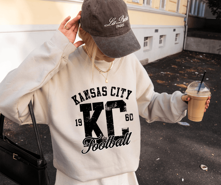 DEAL OF THE DAY - Black Distressed Kansas City Football Tan Tee or Sweatshirt - FINAL SALE - Graphic Tee - The Red Rival