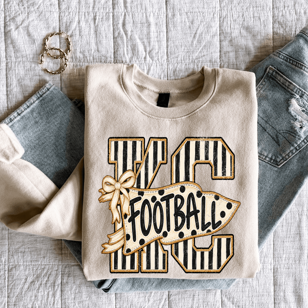 DEAL OF THE DAY - Black & White Striped KC Letters Pennant Tan Tee or Sweatshirt - FINAL SALE - Graphic Tee - The Red Rival